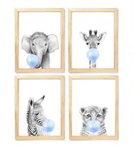 Kit quadro decorativo infantil safari balão azul quarto criança enxoval bebê