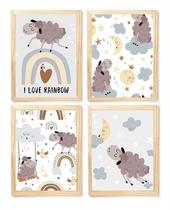 Kit quadro decorativo infantil safari ovelhinhas arco íris quarto criança bebê