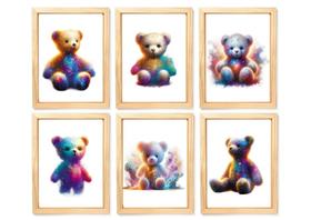 Kit quadro decorativo infantil ursa brilhante quarto criança bebê enxoval menina