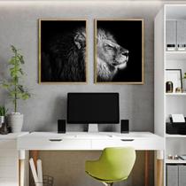 Kit Quadro Decorativo Leão Black Moldura Mel