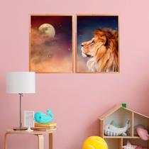 Kit Quadro Decorativo Leão Moon com Moldura Mel Kit Quadro Decorativo Leão Moon com Moldura Mel