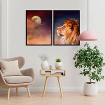 Kit Quadro Decorativo Leão Moon com Moldura Preta Kit Quadro Decorativo Leão Moon com Moldura Preta