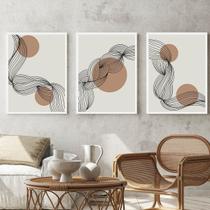 Kit Quadro Decorativo Linhas Abstratas Moldura Branca