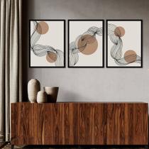 Kit Quadro Decorativo Linhas Abstratas Moldura Preta Kit Quadro Decorativo Linhas Abstratas Moldura Preta