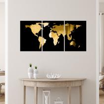 Kit Quadro Decorativo Mapa Mundi Dourado