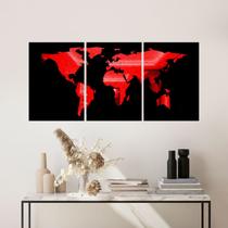 Kit Quadro Decorativo Mapa Mundi Vermelho