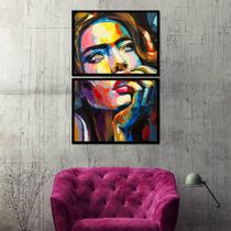 Kit Quadro Decorativo Menina Pop Moldura Preta