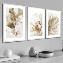 Kit Quadro Decorativo Moldura Folhagem Sala Quarto Casal Dourada Moderno Luxo Grande