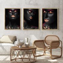 Kit Quadro Decorativo Mulher Make Dourada Moldura Mel