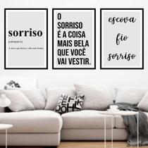 Kit Quadro Decorativo O Sorriso É A Coisa Mais Bela 3 Peças