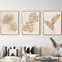 Kit Quadro Decorativo Ouro Folhagens Moldura Mel