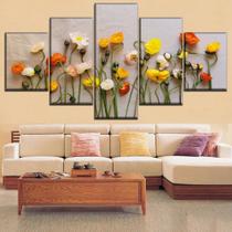 kit quadro decorativo para sala e quarto flor do campo colorida 5 peças - Leron