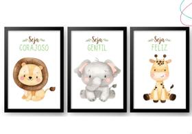 Kit Quadro Decorativo Quarto Bebê Safari Baby Aquarela 33x43