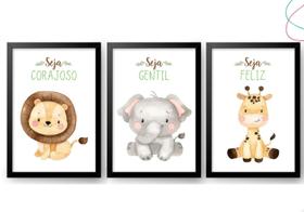 Kit Quadro Decorativo Quarto Bebê Safari Baby Aquarela 33x43