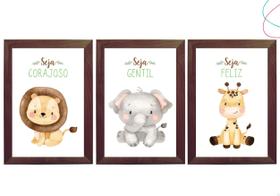 Kit Quadro Decorativo Quarto Bebê Safari Baby Aquarela 33x43