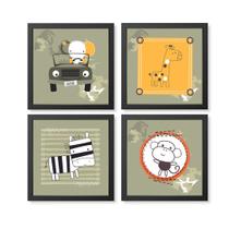 Kit Quadro Decorativo Quarto Infantil Animais Safari Jeep