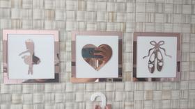 Kit Quadro Decorativo Triplo Infantil Bailarina
