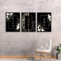 Kit Quadro Decorativo Viva, Sonhe, Ame Preto 45x34cm 3 Peças