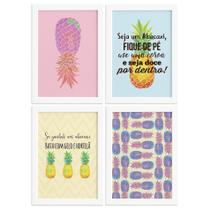 Kit Quadro Decorativos Abacaxi Moldura Branca 4un 22x32cm Kit Quadro Decorativos Abacaxi Moldura Branca 4un 22x32cm