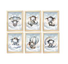 Kit quadro elefante viajante decoração quarto criança enxoval bebê