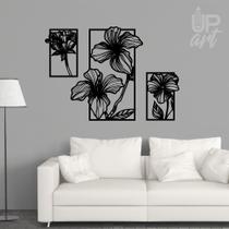 Kit Quadro Flores em MDF Vazado Decoração para Sala Quarto