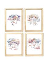 Kit quadro infantil arco iris aquarela decorativo quarto menina enxoval bebê