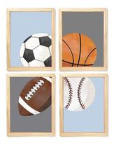 Kit quadro infantil decorativo esporte bola futebol basquete baseball quarto criança bebê enxoval menino