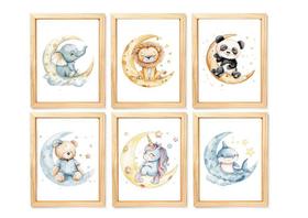 Kit quadro infantil decorativo safari lua decoração quarto menina criança enxoval bebê Kit quadro infantil decorativo safari lua decoração quarto menina criança enxoval bebê