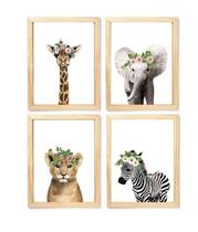 Kit quadro infantil decorativo safari real flores quarto criança bebê enxoval menina