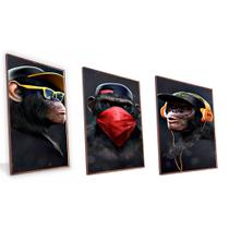 Kit Quadro Macacos Bandidos Vinil Com Vidro