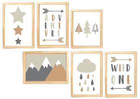 Kit quadro montanha & wild infantil decorativo quarto criança enxoval bebê