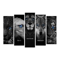 Kit Quadro Mosaico Decorativo Leão Tigre Águia Onça Lobo - Decoraset