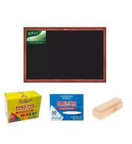 KIT Quadro Negro Moldura Madeira Cor Mogno 100 X 70 cm Referência 2104 + Caixa Giz Branco Com 50 + Caixa Giz Colorido Com 50 + Apagador Com Depósito P