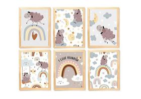 Kit quadro ovelhinha soninho arco íris infantil decorativo quarto criança bebê