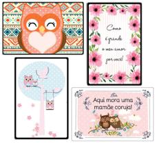 Kit Quadro Placas Decorativas - Mãe Coruja