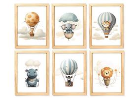 Kit quadro safari balão infantil decorativo quarto bebê enxoval criança