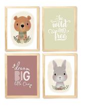 Kit quadro safari urso decorativo quarto criança bebê enxoval