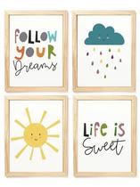 Kit quadro sol e nuvem decorativo quarto criança bebê enxoval