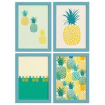 Kit Quadros Abacaxi Mesclados Moldura Azul 4un 22x32cm Kit Quadros Abacaxi Mesclados Moldura Azul 4un 22x32cm