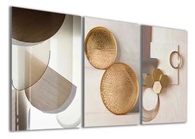 kit quadros Abstrato Figuras Geométricas Dourado"