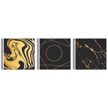 Kit Quadros Abstrato Geometria Psicodélica Preto e Dourado