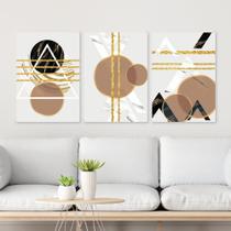 Kit Quadros Abstratos Dourado Marmore Sala 3 Peças 20x28cm