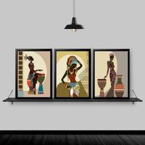 Kit Quadros Arte Africana Mulheres 24X18Cm Com Vidro 3 Peças