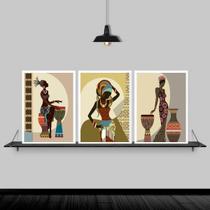 Kit Quadros Arte Africana Mulheres 24X18Cm Com Vidro 3 Peças