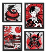 Kit Quadros Artes Asiaticas Japão Samurai Gueixa Dragão Kit Quadros Artes Asiaticas Japão Samurai Gueixa Dragão