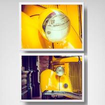 Kit Quadros Carro E Farol Amarelo 45X34Cm - 2 Peças