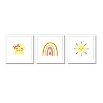 Kit quadros céu arco íris sol estrelinha divertido amarelo Kit quadros céu arco íris sol estrelinha divertido amarelo