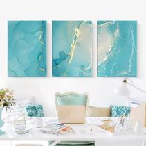 Kit Quadros Decoração 5 pçs Azul Céu Granito"