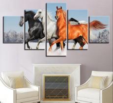 Kit Quadros Decoração 5 pçs cavalos correndo na natureza selvagem "