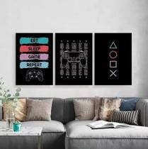 Kit Quadros Decoração 5 pçs Eat Sleep Game Repeat"